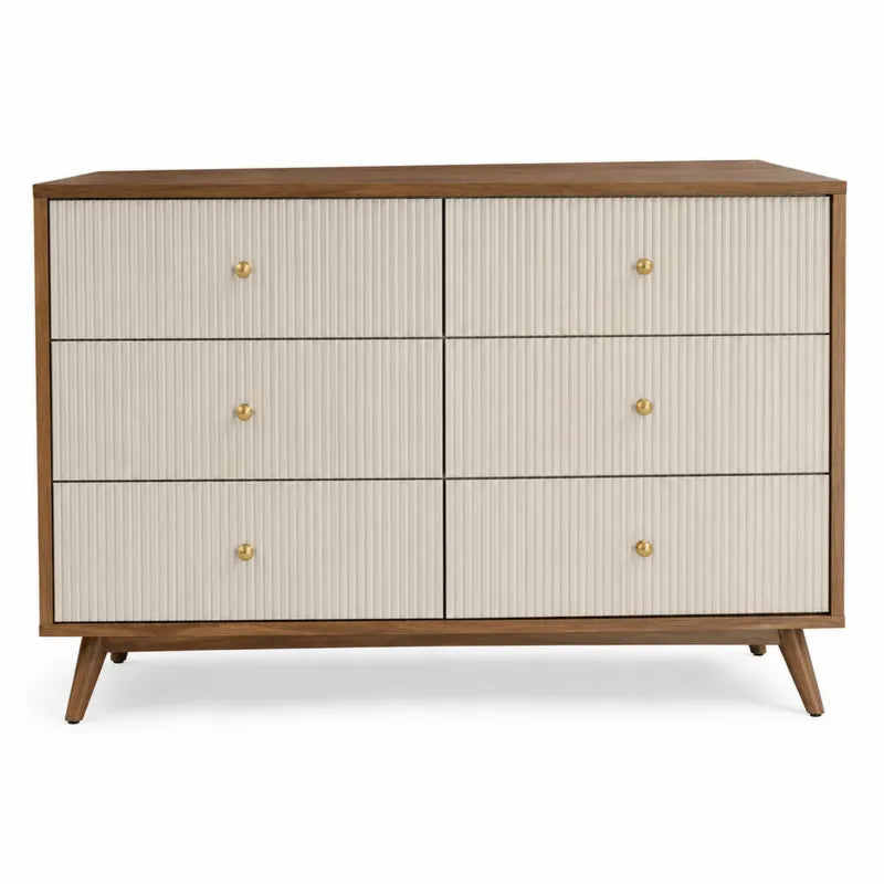 Komoda z drewna i MDF z sześcioma szufladami, jasny beż, 120x40x78cm