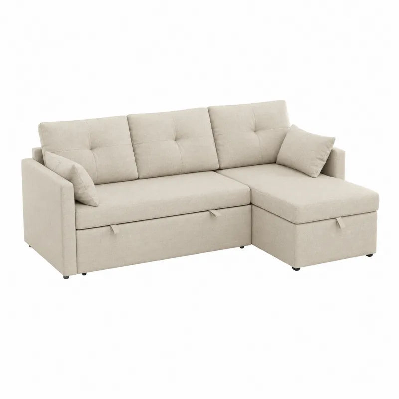 Sofa modułowa materiałowa kremowa z funkcją przechowywania