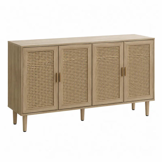 Komoda drewniana z rattanowymi drzwiami 160x80x40 cm