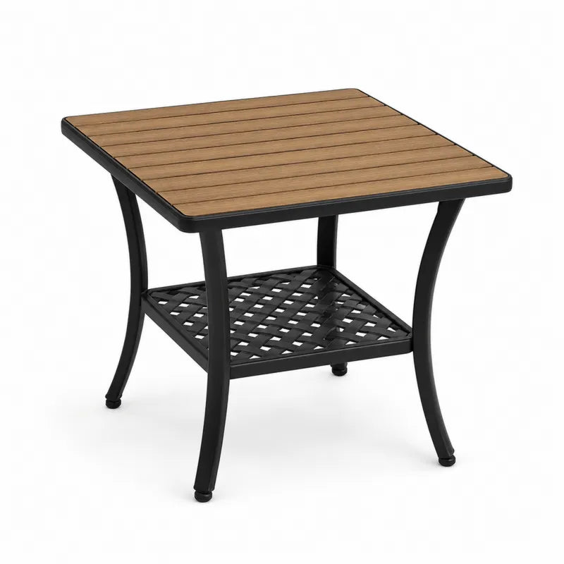 Stolik ogrodowy metalowy z blatem z drewna tekowego 60x60 cm