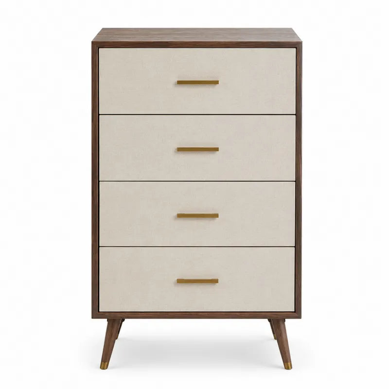 Komoda z czterema szufladami drewniana z MDF, beżowo-złota 80cm x 40cm x 100cm