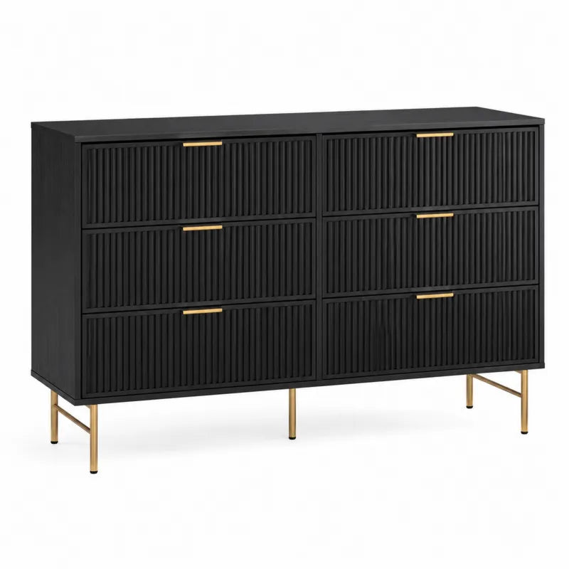 Komoda z 6 szufladami z drewna i metalu czarna 120 cm