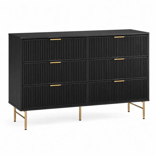 Komoda z 6 szufladami z drewna i metalu czarna 120 cm