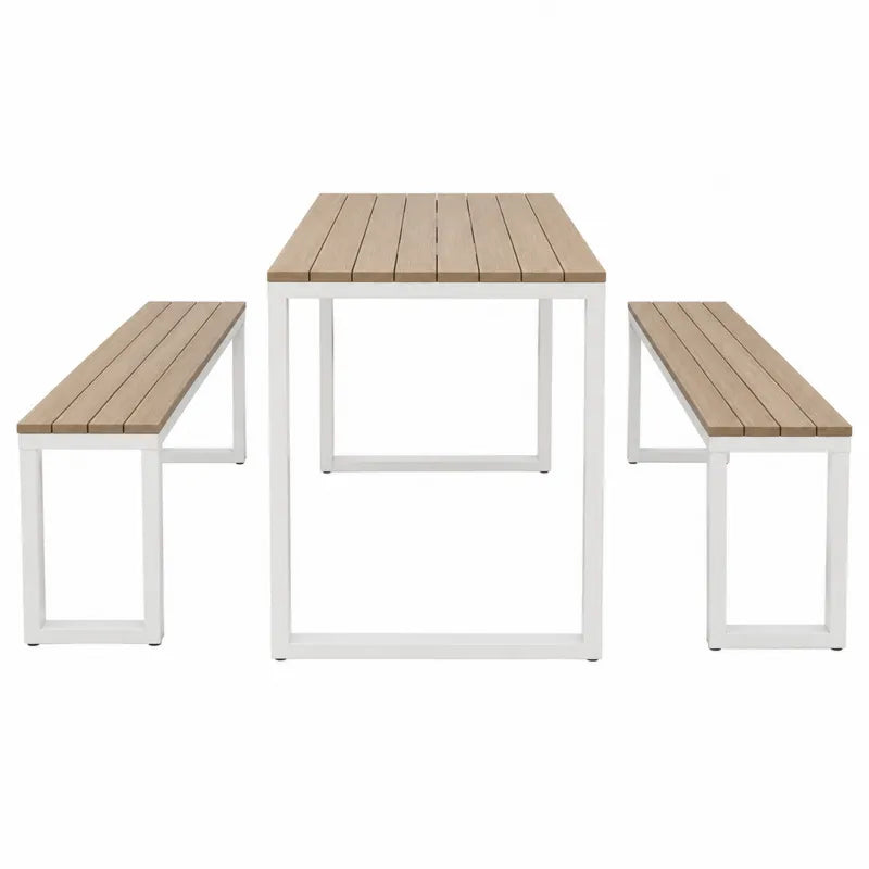 Zestaw mebli ogrodowych stół i ławki stal i kompozyt 150x90x75 cm biały brązowy