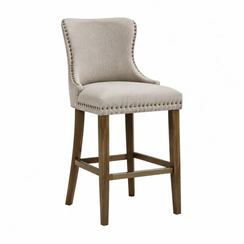 Taboret barowy z tkaniny lnianej z drewnianymi nogami 105 cm