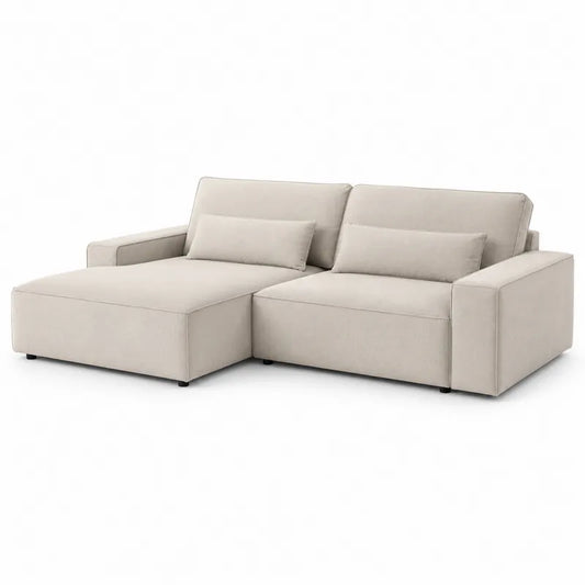 Beżowa sofa narożna materiałowa 280x160 cm
