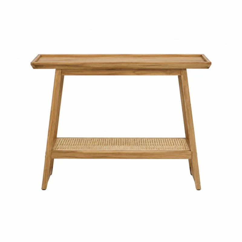 Drewniana konsola z półką rattanową 120 cm